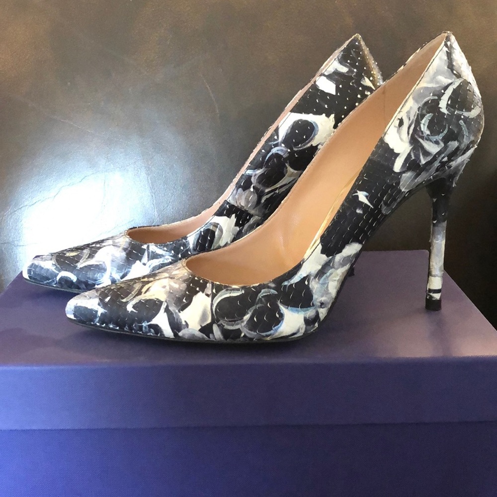 Stuart Weitzman “Nouveau” Floral Python Heels